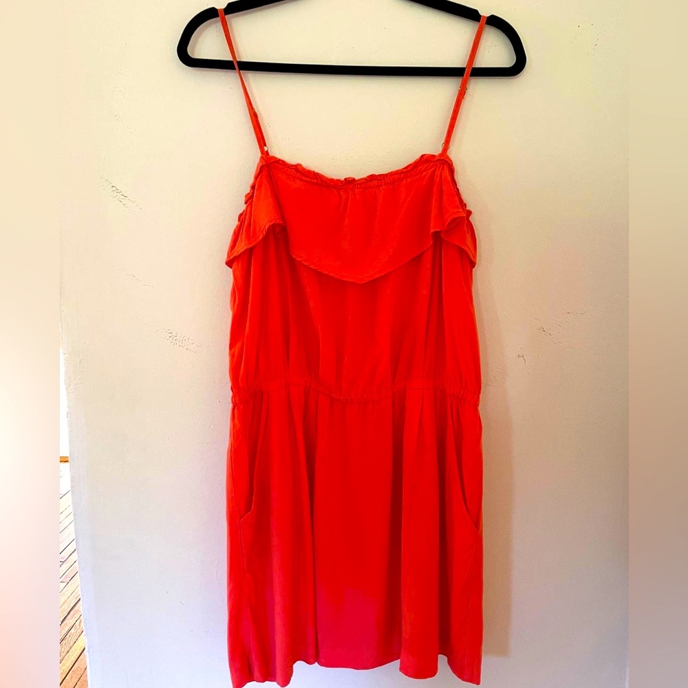 Coral red J Crew mini summer dress with pockets